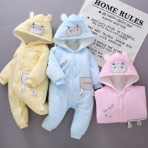 Newborn baby jumpsuit baby autumn and winter clothes thick and warm clothes net red suit out to hold clothes