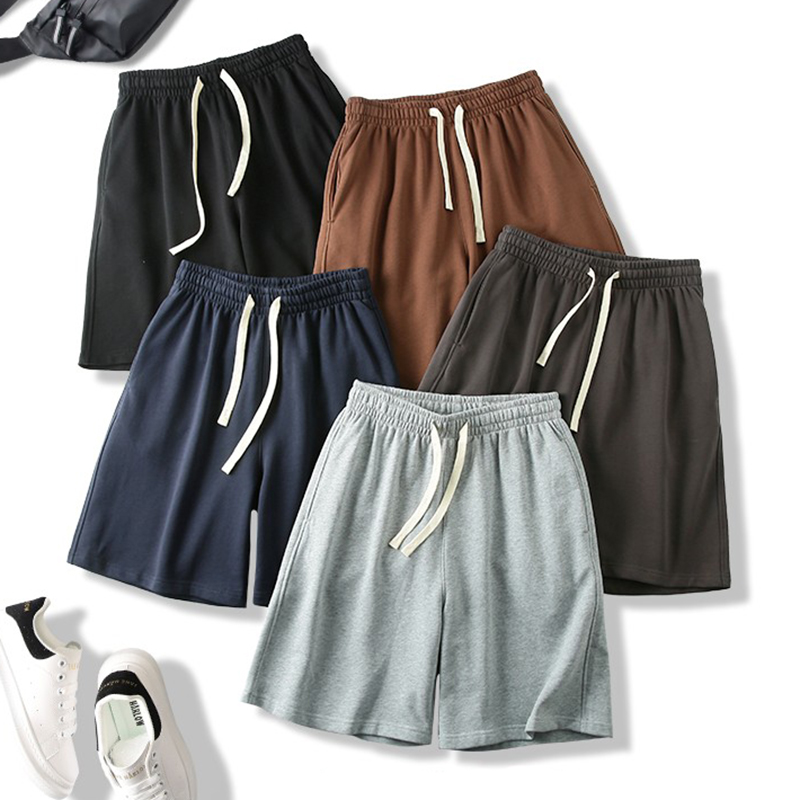 Японские повседневные шорты весом 360 г, мужская летняя одежда, свободные спортивные брюки, однотонные хлопковые брюки с пятью точками, бренд tide