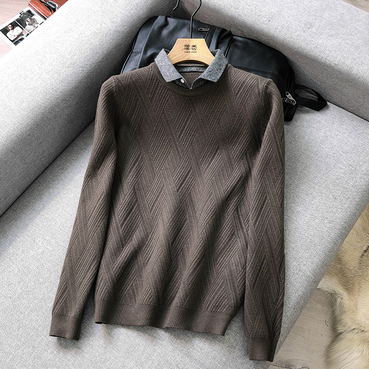 Autumn Winter New Men's Shirt Collar Bottom Jersey Fake two sweater Men's Korean version Body Shirt Collar Jersey Man