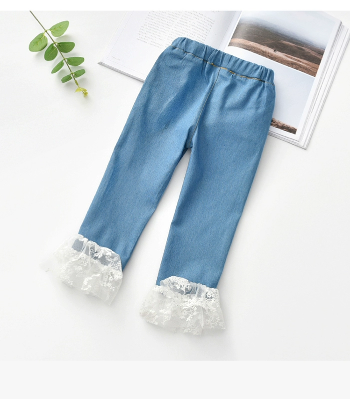 Quần áo trẻ em quần áo trẻ em gái 2020 mới mùa xuân và mùa thu trẻ em quần jean ống thẳng mỏng nữ em bé tây quần âu giản dị - Quần jean