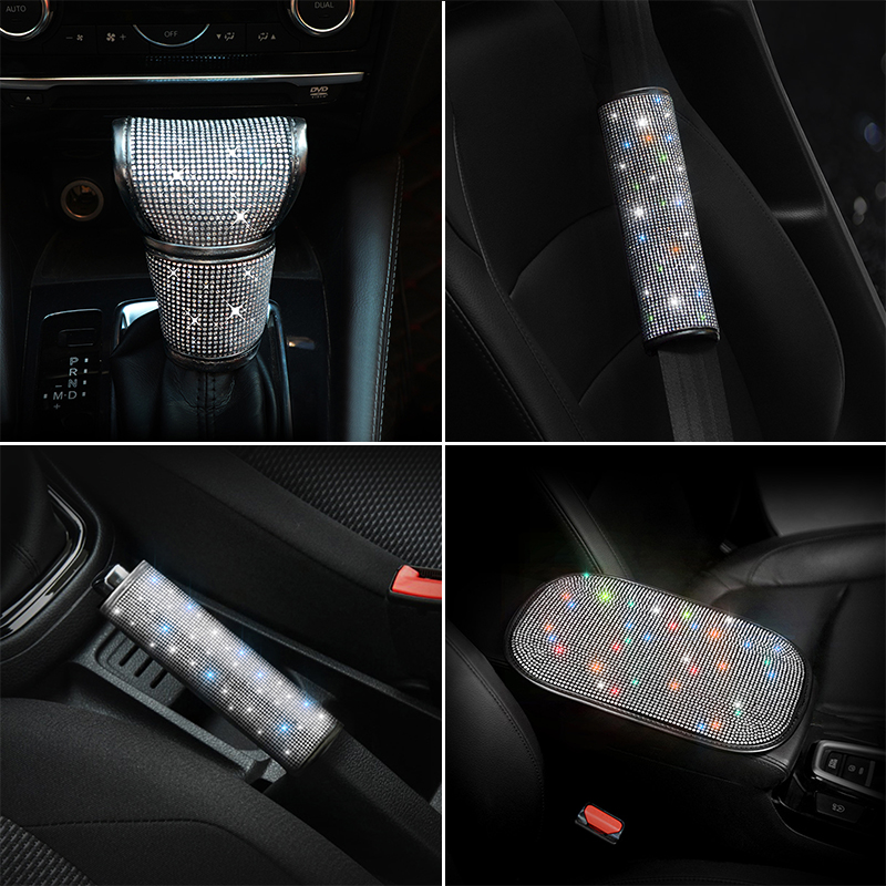 Car interior supplies rhinestones and diamonds four seasons hand brake cover gear cover gear seat belt shoulder guard suit summer women