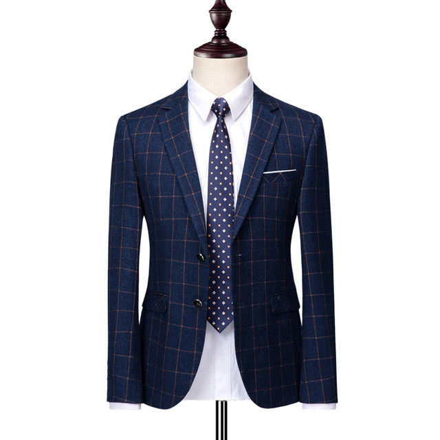 Casual suit men's jacket single-piece top new slim fit fashion style Korean plaid small suit male British fashion