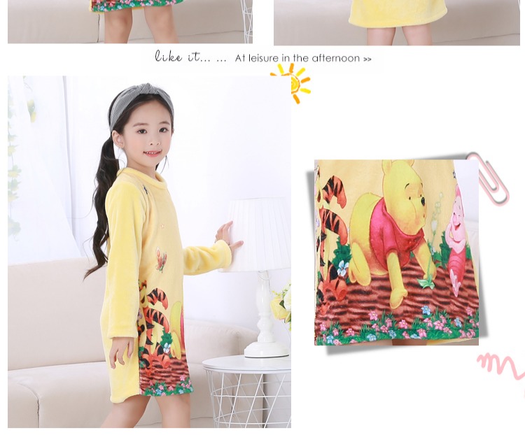 Nữ trung trẻ em váy ngủ mùa thu mỏng san hô lông cừu cô gái dày flannel váy mùa đông đồ ngủ váy ngủ lụa cao cấp
