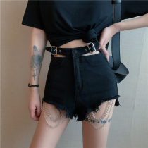 Tassel chain shorts 2020 sexy hollow high waist jeans womens waist chain summer flash new net red