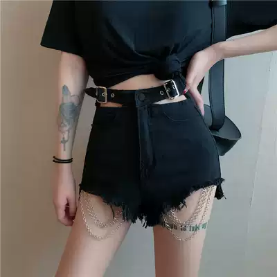 Tassel chain shorts 2020 sexy hollow high waist jeans female waist chain summer burrs new net red