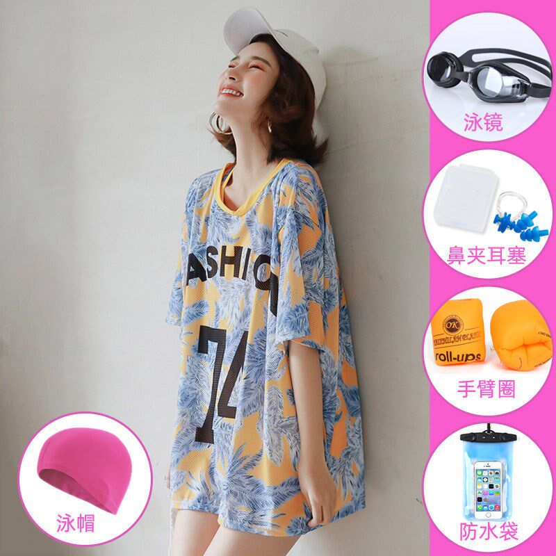 Swimsuit Women Two-style conservative fairy Fan students cover slim three sets of hooded Korean versions Ins large size swimsuit