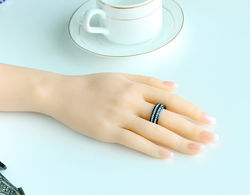 Double row Zhou ring inlaid crystal ring personality male and female ring European and American ring ring R-006