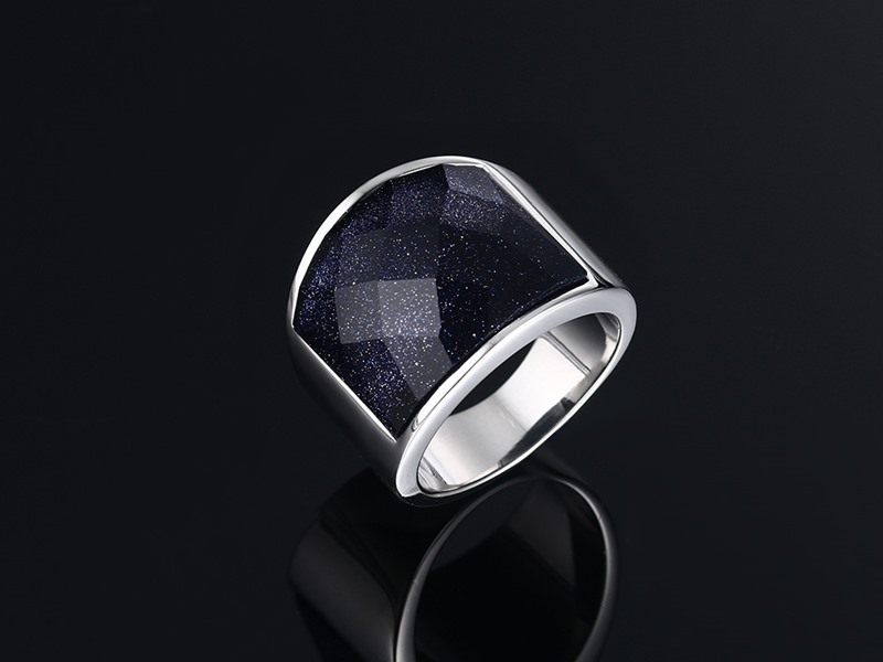 Spot direct sales 19MM stainless steel blue sand ring European and American style fashion trend jewelry RC-290
