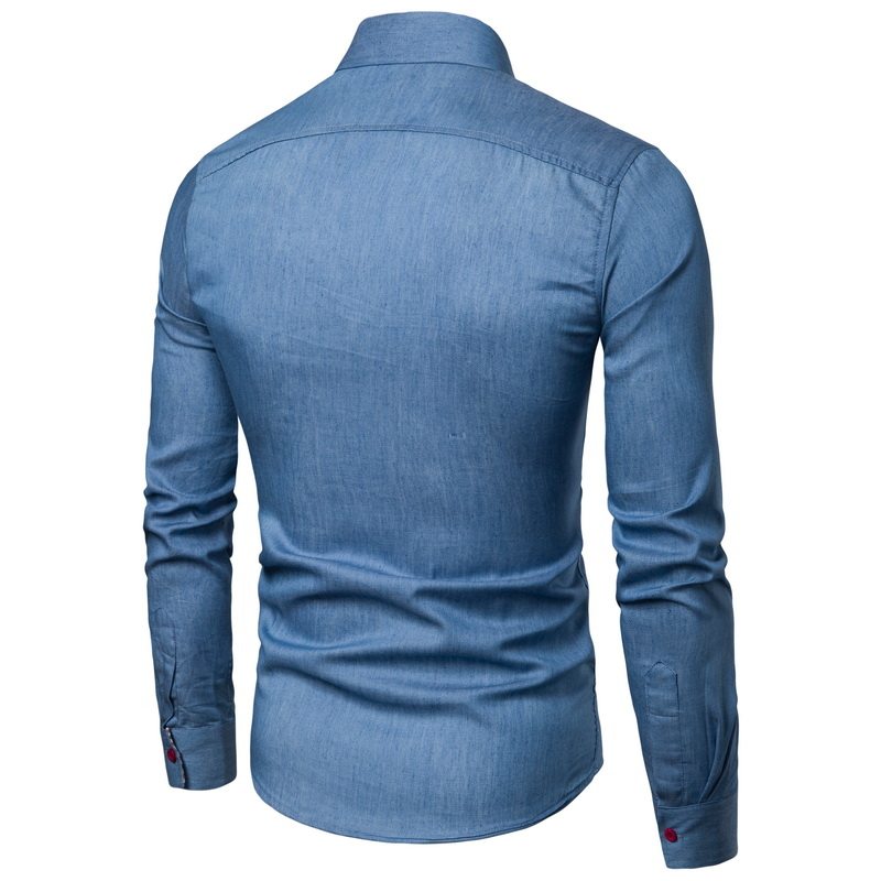 Heren spijkeroverhemd patchwork casual lange mouwen trendy_voghion.com