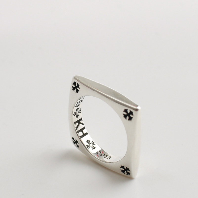 Jinxin handmade 925 sterling silver square cross flower ring for men and women, couple ring, tail ring, niche personality