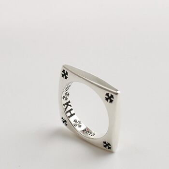Jinxin handmade 925 sterling silver square cross flower ring for men and women, couple ring, tail ring, niche personality