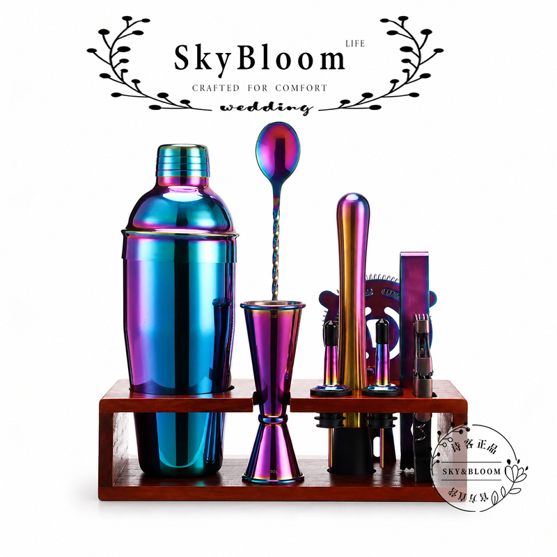 Skybloom Rainbow Color Stainless Steel Cocktail Shaker Set Multi-Piece Cocktail Mixing Tool Set Skybloom Rainbow Color Stainless Steel Cocktail Shaker Set Multi-Piece Cocktail Mixing Tool Set