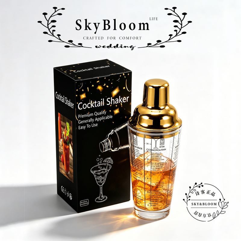 Skybloom Golden Cocktail Shaker Glass Shaker Set Classy Gift Box Cocktail Tools Skybloom Golden Cocktail Shaker Glass Shaker Set Classy Gift Box Cocktail Tools