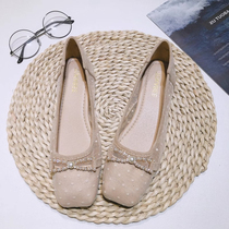 Little ckerwin2024 spring and summer new style breathable square toe shallow mouth versatile lace evening fairy style flat sandals