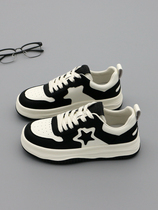 Little ckerwin 2023 spring round-toe genuine leather white shoes for women thick-soled five-pointed star casual sports shoes