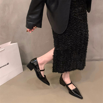 Small ckerwin French style medium high heel black pointed toe womens shoes 2024 new summer Mary Jane evening shoes