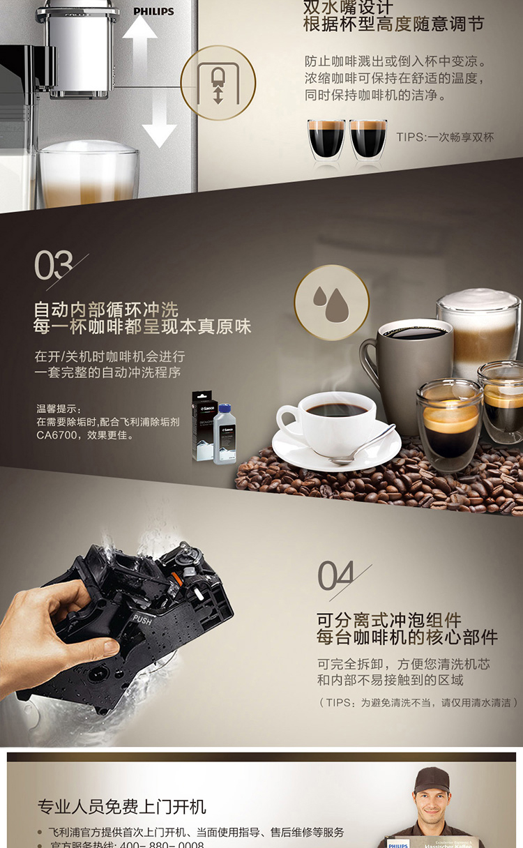 Máy pha cà phê gia đình thương mại Ý tập trung hoàn toàn tự động Philips / Philips HD8847 / 17 - Máy pha cà phê may pha cafe