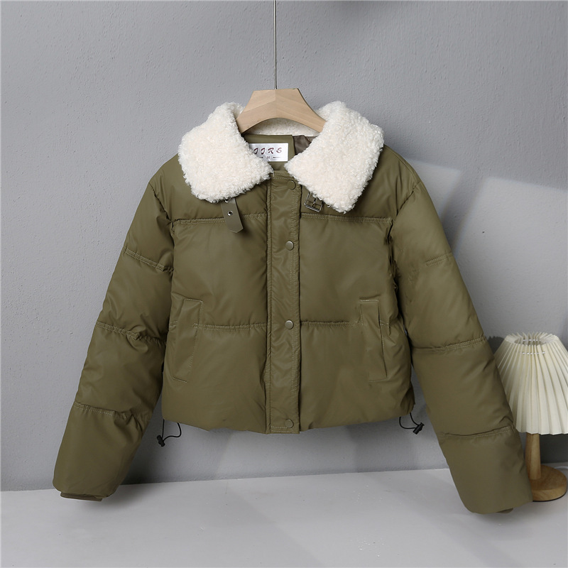 [Shearling Coat] Women's Lamb Wool Washable Pu Leather down Cotton Jacket for Spring, Autumn, and Winter, Short Thickened Puffer Jacket