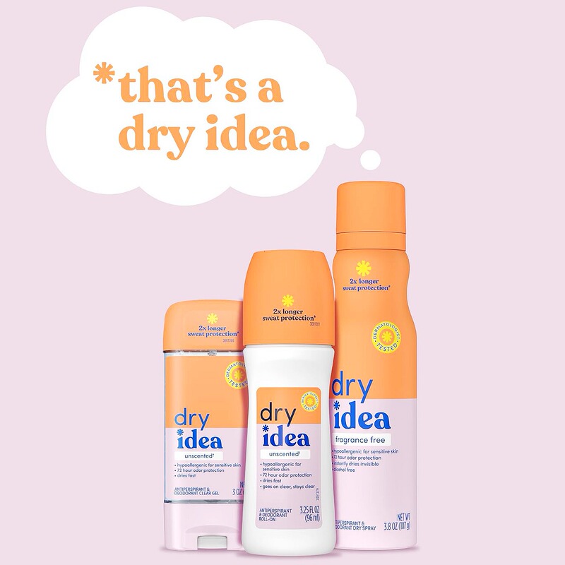 Highly Sought-After Product for Repeat Purchases: Dry Idea 72-Hour Deodorant Roll-On Gel, Fragrance-Free, Dry and Long-Lasting