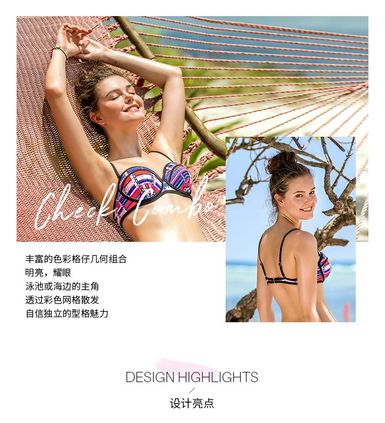 Sisia mới châu Âu và Mỹ màu kẻ sọc bikini ba mảnh ngực lớn gợi cảm ngực nhỏ tụ tập áo tắm ngày lễ phụ nữ - Bikinis bộ đồ tắm biển nữ