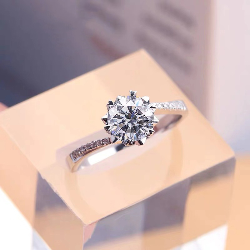 PT950 Platinum Twisted Arm Diamond Ring Female Moissanite Imitation Six-Prong Ring One Carat Wedding Diamond Pair Ring