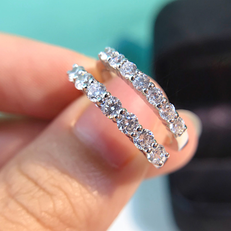 Diamond Moissanite Ring Female Imitation Diamond Ring 7 Diamond Row Diamond Stacked Women's Ring D Color PT Platinum Tail Ring Secondary Ring
