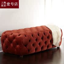 American light luxury velvet fabric pull buckle foot stool clothing store shopping mall sofa stool changing shoe stool cloakroom dressing stool