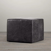 Nordic light luxury leather shoe stool small pedal retro black sofa stool cowhide square pier cloakroom stool