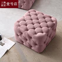 Nordic velvet shoe stool cloakroom stool light luxury bean powder sofa small footstool low stool living room Square Pier