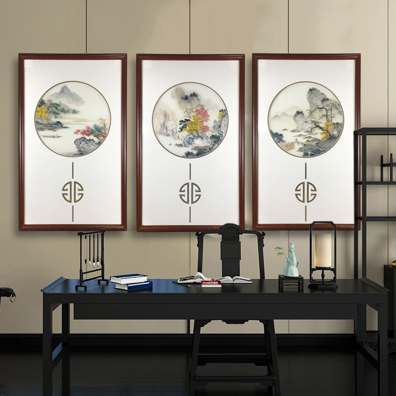 Suzhou embroidery 1-4 silk boutique landscape quadruplet pure handmade living room dining room corridor porch finished decorative painting