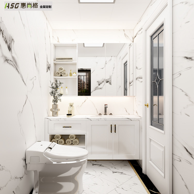 Huishang Hong Kong Custom Bathroom Wash face table and integrated cabinet Makeup Room Fixed Mirror Cabinet Bathroom Light Lavish Washbasin