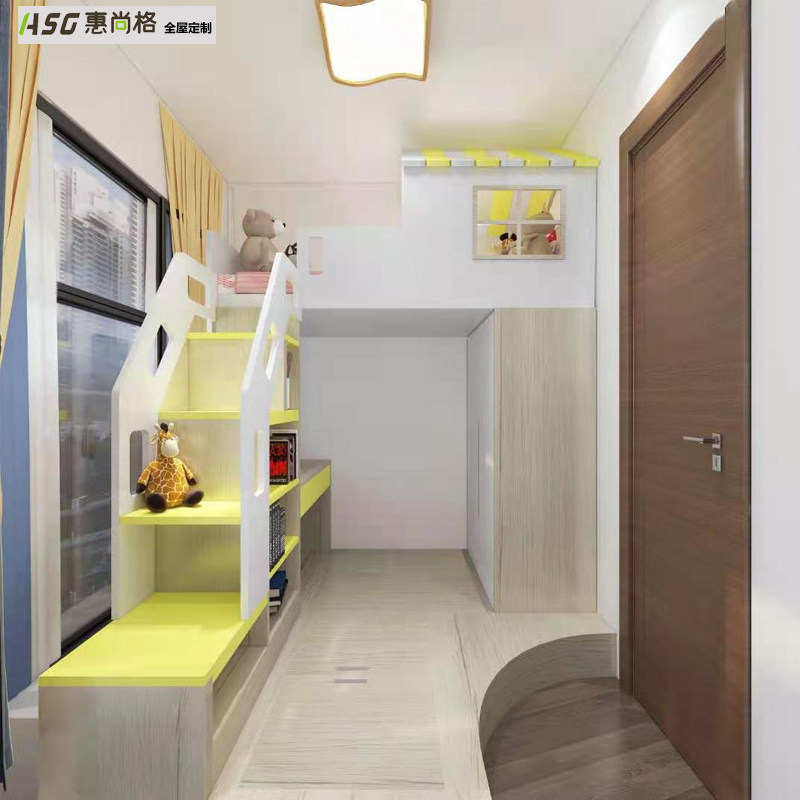 Hong Kong Full house Children's house Customized primary and secondary high and low bed tatami containing space design up and down laying wood bed guardrails