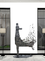 Hotel sales department lobby interior modern Chinese metal abstract deer decoration gray-black floor art sculpture