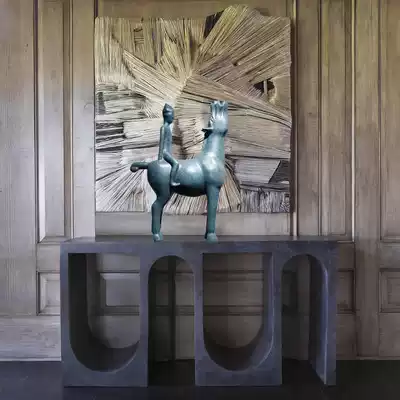 Entrance lobby aisle Interior decoration Modern Chinese abstract horse bronze twisted sculpture art decoration