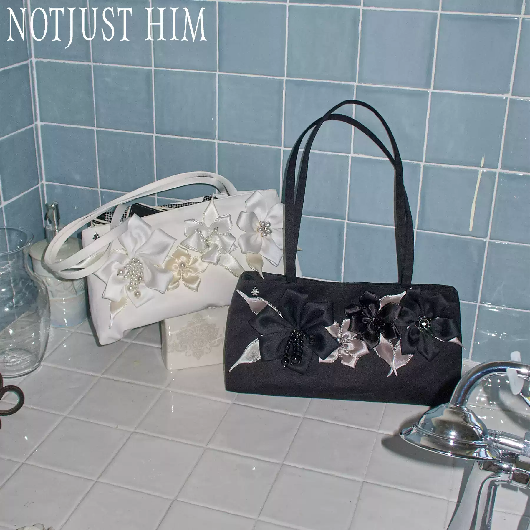 花筏NOTJUSTHIM碎花&條紋珍珠燙鑽雙面用託特包-淘寶Taobao | 天貓Tmall