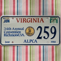 American license plate VirginiaVA Foggiana 259 Foreign licences Film and TV props Decorative Iron