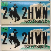 US License Plate Wyoming Wyoming 2-2HWN Western Cowboy Car Culture Wrangler Collection Iron