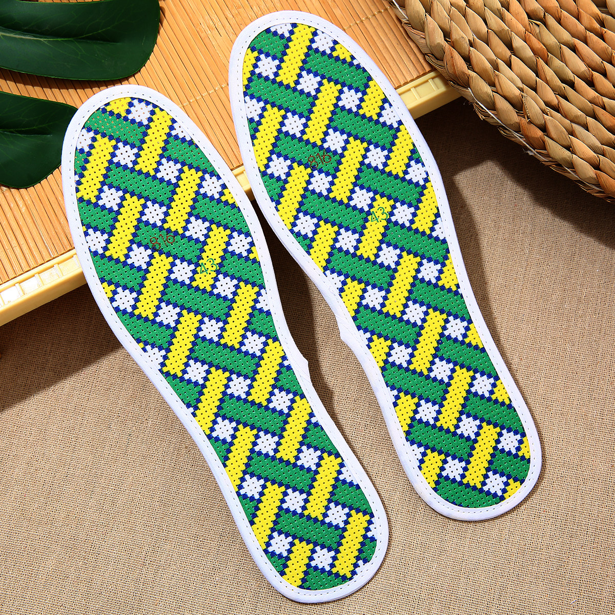 Cross-stitch insole cotton men's and women's semi-finished six-layer precision printing pinhole sweat-absorbing breathable deodorant full 6