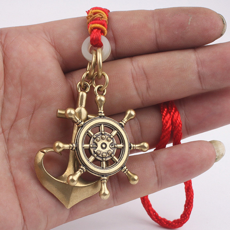 Pure Brass Ship Rudder and Anchor Keychain for Children, Men and Women, Safe and Creative Handmade Gift Necklace Pendant Accessory