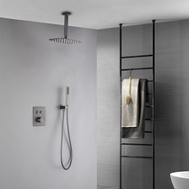 German contemporary high-end gun black grey color full copper ceiling constant temperature embedded in wall-style bathroom concealed shower shower head suit