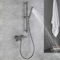German contemporary high-end gun grey full copper hanging wall type thermostatic shower bath with lifting bar tap shower suit