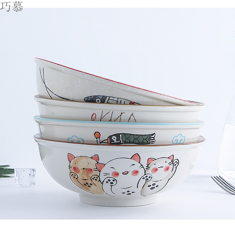 Qiao mu jingdezhen ceramic bowl home eat large bowl contracted lovely rainbow such as bowl bowl creative hand - made use of Japanese