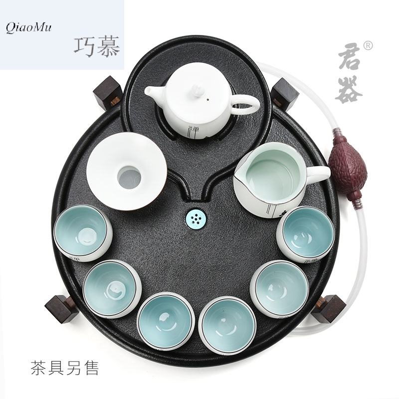 Qiao mu fortunes, black pottery tea tray was small ceramic tea sea row bearing restoring ancient ways round the coarse kettle TaoGan mercifully tray