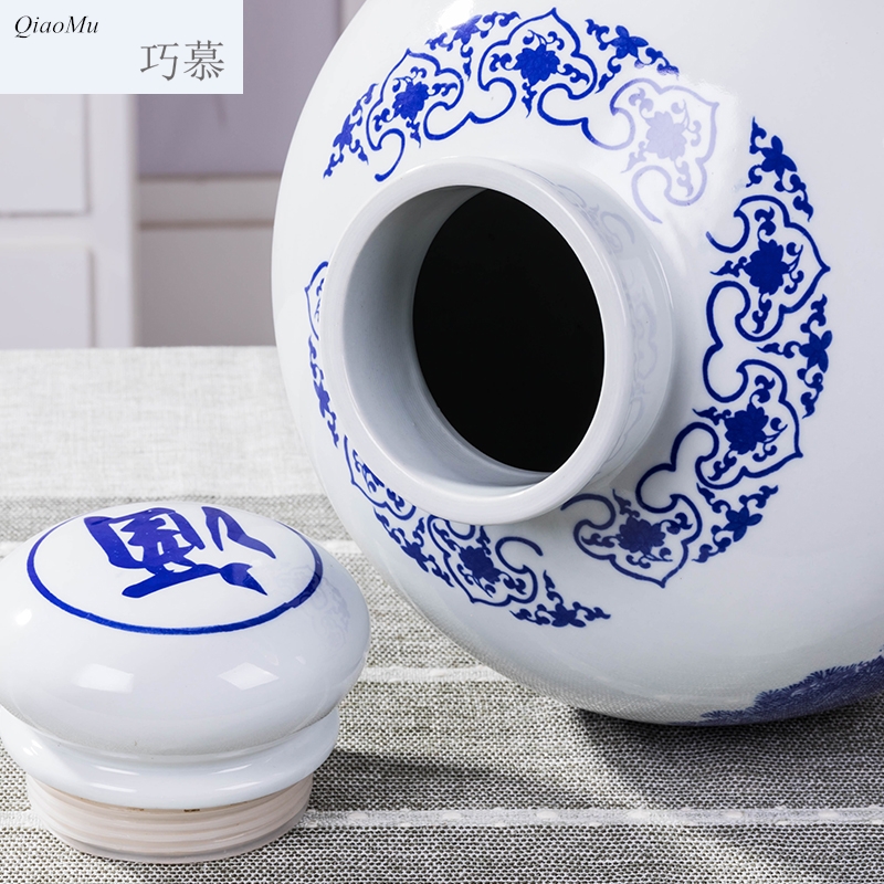 Qiao mu jingdezhen ceramics with cover with blue and white jars leading wine wine bottle wine bottle seal hid it wine