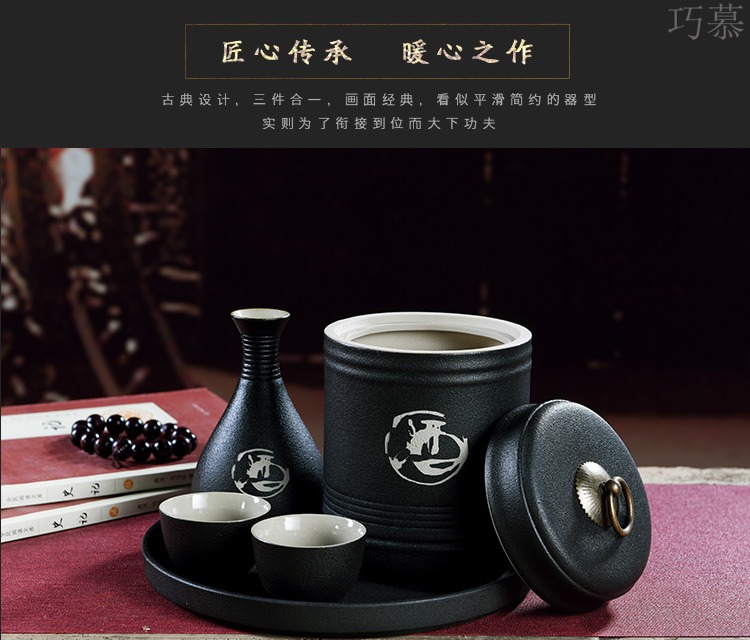 Qiao mu black zen wind temperature ceramic wine home wine wine wine pot hot warm wine pot heating liquor cup wine