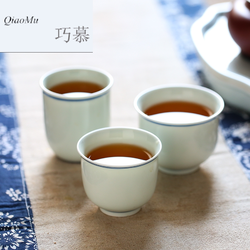 Qiao mu jingdezhen ceramic cups kung fu tea set celadon hand - made stripe simple sample tea cup sweet lovers