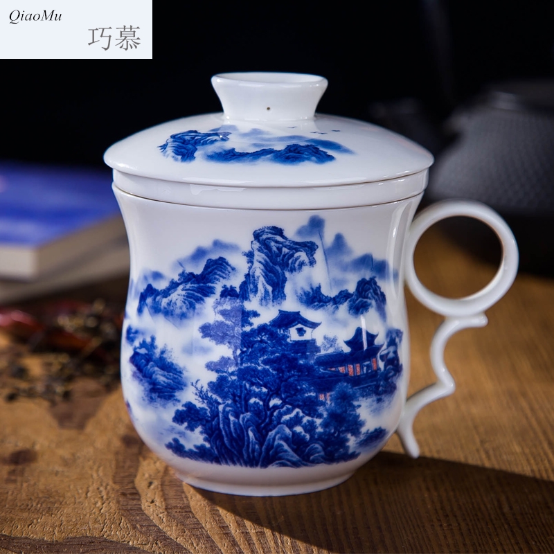 Qiao mu office of jingdezhen ceramic cup with cover tea cup of individual single CPU business meetings