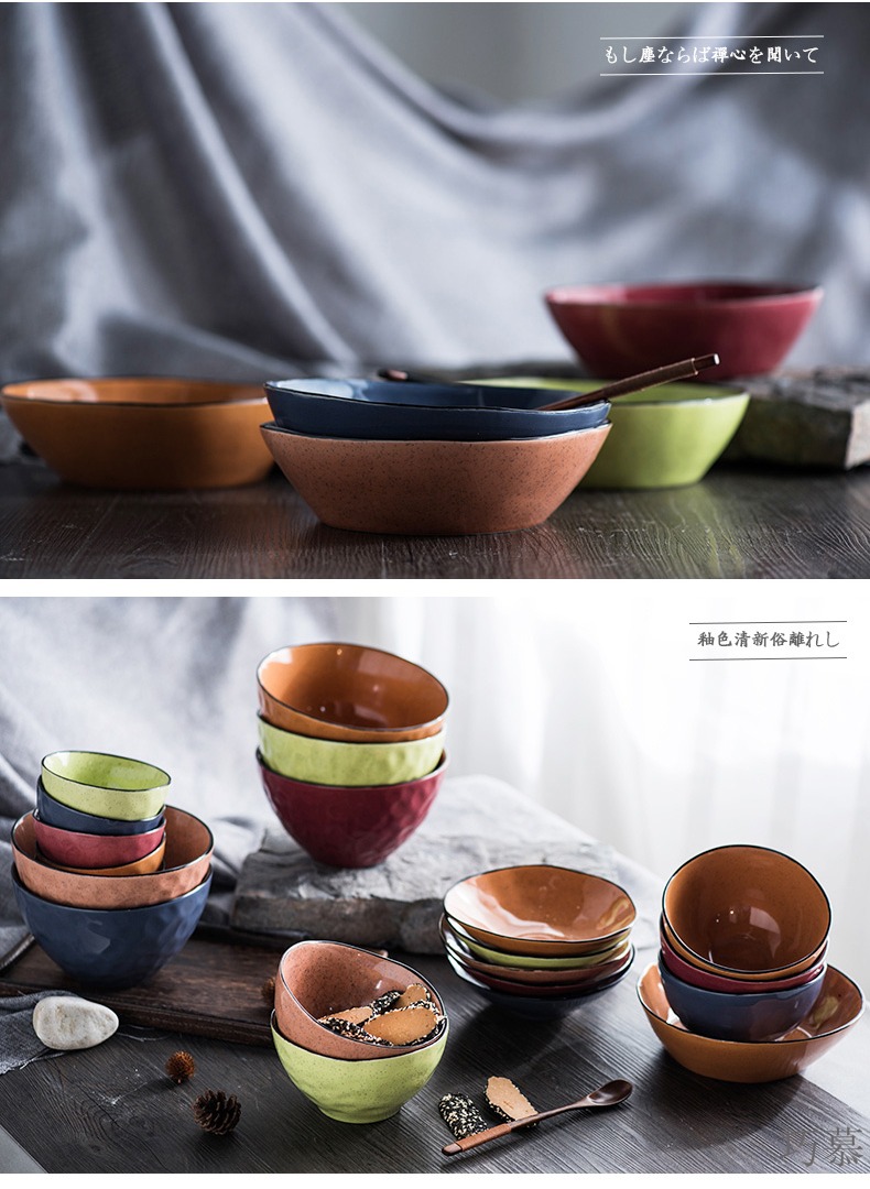 Qiam qiao mu Japanese rice bowls ceramic tableware household restoring ancient ways of creative move rainbow such as bowl bowl three plate glass