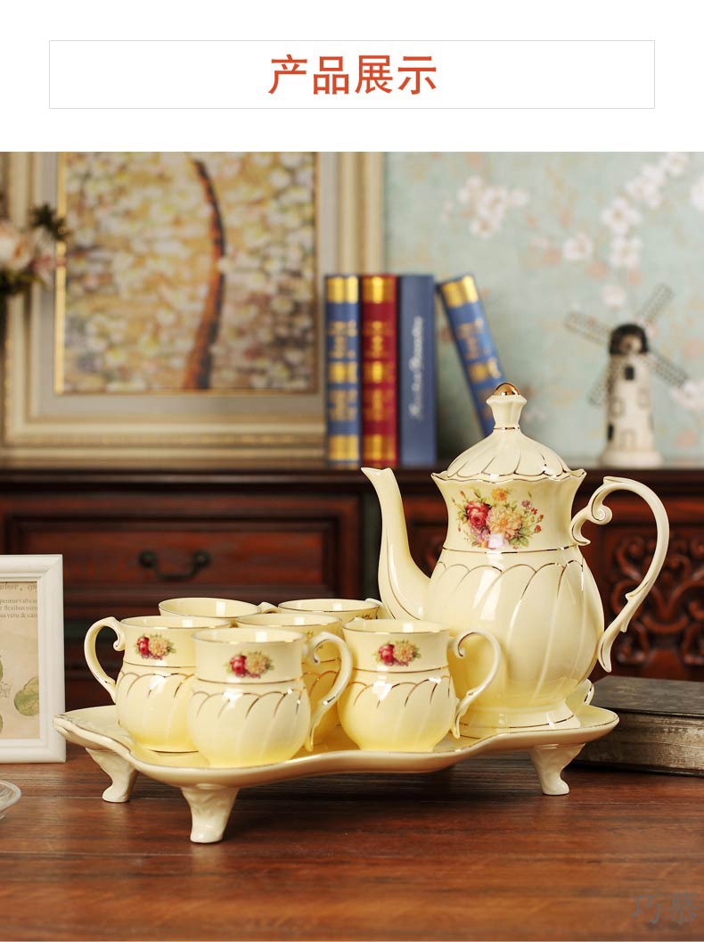 Qiao longed for European cup suit household ceramics sitting room with water glass heat - resistant glass tray with cold tea kettle