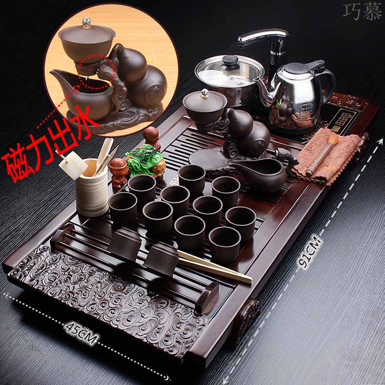 Qiao mu lazy stone mill tea set domestic ceramic purple sand automatic induction cooker teapot teacup tea tea tray